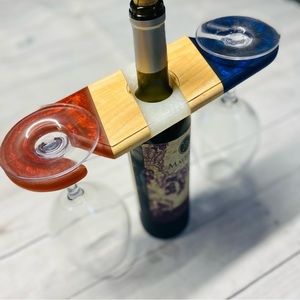 Handmade Americana wood resin wine caddy